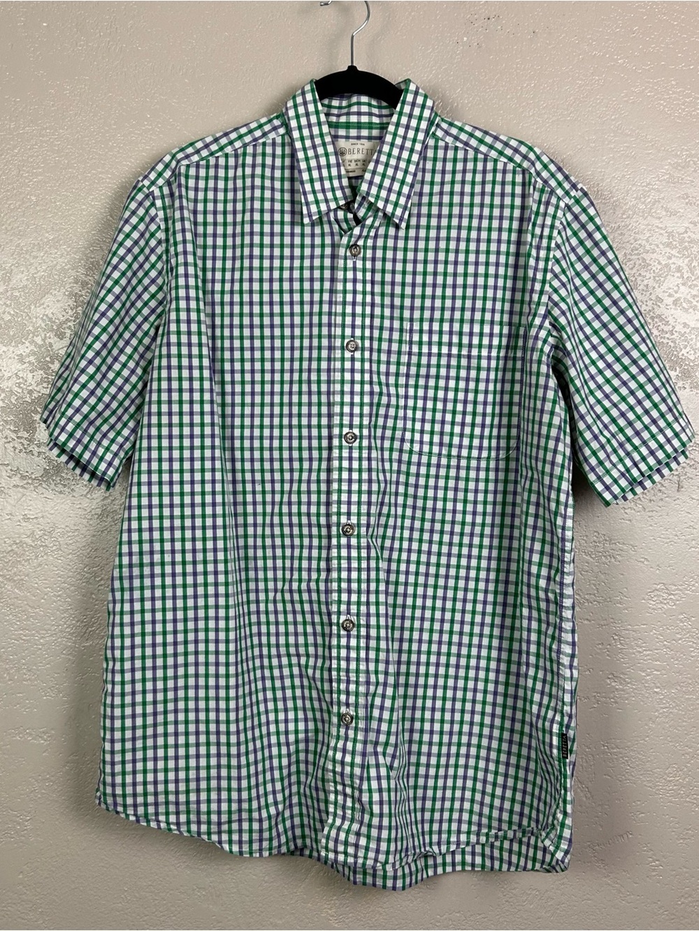 Beretta Men's Green & Purple Plaid Cotton Button-Down Shirt